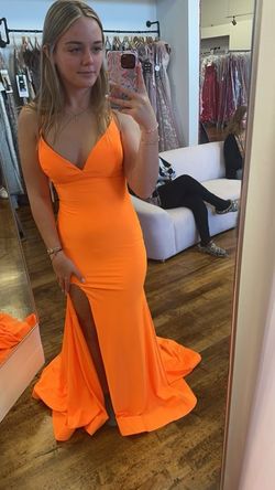 Style 87255 Orange Amarra 87255 Orange Size 2 Prom Floor Length Side slit Dress on Queenly