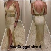 Mac Duggal Gold Size 4 Free Shipping Plunge Prom Straight Dress on Queenly