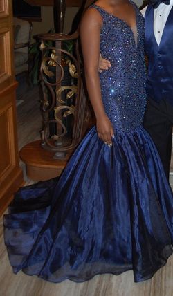Sherri Hill Blue Size 6 Pageant Plunge Mermaid Dress on Queenly