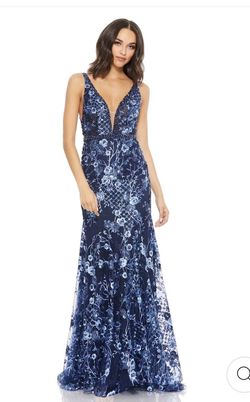 Mac Duggal Blue Size 12 Jersey Mermaid Dress on Queenly