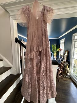 Ivonne D Pink Size 12 Floor Length Plunge A-line Dress on Queenly