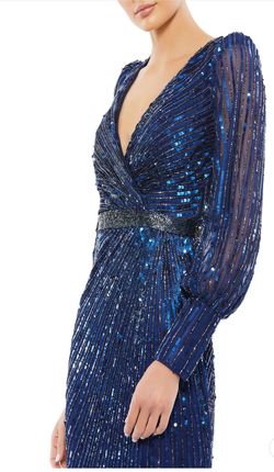 Style 5501 Mac Duggal Blue Size 10 Prom Long Sleeve Floor Length Straight Dress on Queenly