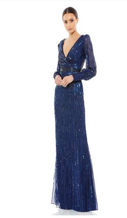 Style 5501 Mac Duggal Blue Size 10 Long Sleeve Floor Length Black Tie Straight Dress on Queenly