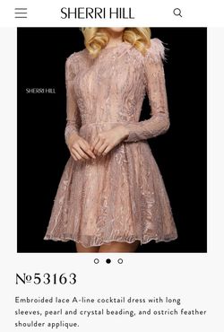 Style 53163 Sherri Hill Nude Size 12 Free Shipping Long Sleeve Flare Cocktail Dress on Queenly