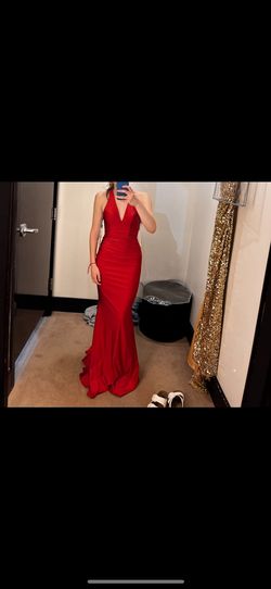 Style S10646 Faviana Red Size 0 Prom Halter Mermaid Dress on Queenly