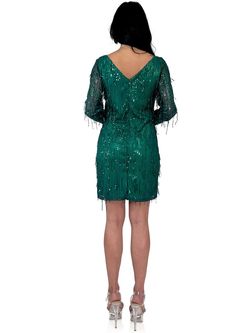Style 8277 Marc Defang Green Size 4 8277 Fringe Long Sleeve Cocktail Dress on Queenly