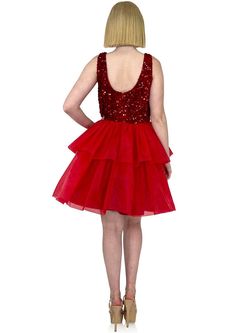 Style 8249 Marc Defang Red Size 4 Velvet Sequined Cocktail Dress on Queenly