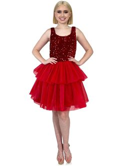 Style 8249 Marc Defang Red Size 4 Sequined 8249 Cocktail Dress on Queenly