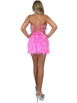 Style 8255 Marc Defang Pink Size 8 Tall Height Feather Cocktail Dress on Queenly