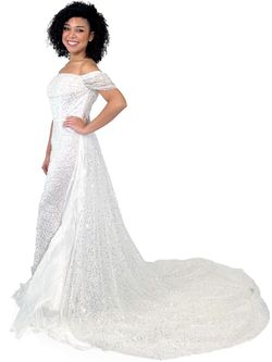 Style 8228 Marc Defang White Size 8 Floor Length Prom Overskirt Corset Train Dress on Queenly