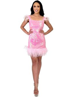 Style 8194 Marc Defang Pink Size 5 Sequined Fun Fashion Cocktail Dress on Queenly