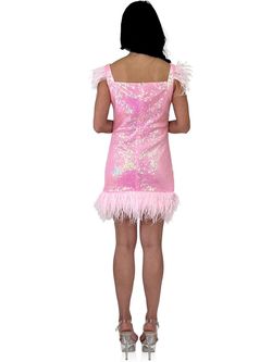 Style 8194 Marc Defang Pink Size 8 Interview Feather Pageant Sequined Cocktail Dress on Queenly