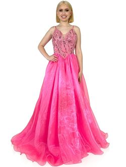 Style 8254 Marc Defang Hot Pink Size 4 Corset Prom Floor Length Ball gown on Queenly