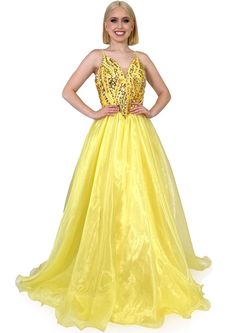 Style 8254 Marc Defang Yellow Size 4 Floor Length Tall Height Ball gown on Queenly