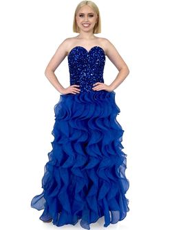 Style 8325 Marc Defang Blue Size 4 Pageant Floor Length Velvet Tall Height Ball gown on Queenly