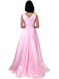 Style 8262 Marc Defang Pink Size 4 Floor Length V Neck Side slit Dress on Queenly
