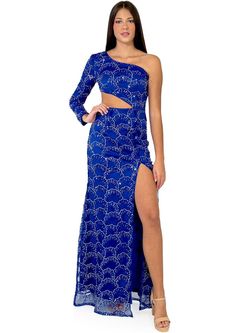 Style 8297 Marc Defang Blue Size 4 Floor Length Side slit Dress on Queenly