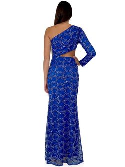 Style 8297 Marc Defang Blue Size 14 Black Tie Floor Length Side slit Dress on Queenly