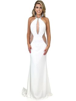 Style 8293 Marc Defang White Size 4 Pageant Jewelled Floor Length Tall Height Straight Dress on Queenly