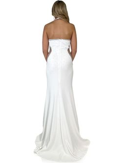 Style 8293 Marc Defang White Size 5 8293 Halter Floor Length Jewelled Straight Dress on Queenly