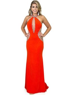Style 8293 Marc Defang Orange Size 4 Prom Sheer Halter Straight Dress on Queenly