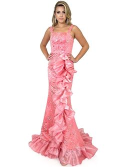 Style 8298 Marc Defang Pink Size 5 Pageant Prom Tall Height Coral Mermaid Dress on Queenly