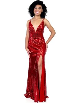 Style 8317 Marc Defang Red Size 6 Prom Floor Length Tall Height Sequined Side slit Dress on Queenly