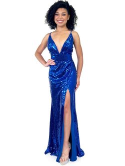 Style 8317 Marc Defang Blue Size 4 8317 Pageant Sequined Side slit Dress on Queenly