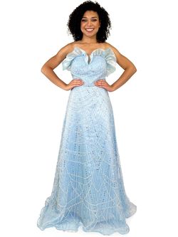 Style 8301 Marc Defang Blue Size 4 Floor Length Prom Corset Pageant A-line Dress on Queenly