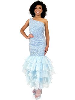 Style 8316 Marc Defang Blue Size 4 Tall Height Mermaid Dress on Queenly