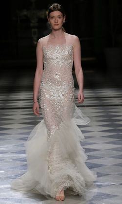 Yolan Cris White Size 8 Plunge Floor Length Wedding Jersey Mermaid Dress on Queenly