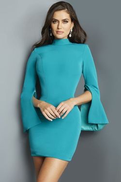 Style 09730a Jovani Blue Size 0 Long Sleeve Pageant Cocktail Dress on Queenly