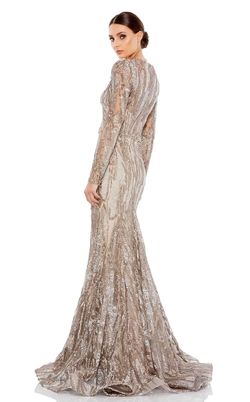 Style 79358 Mac Duggal Gold Size 14 Long Sleeve Floor Length Mermaid Dress on Queenly
