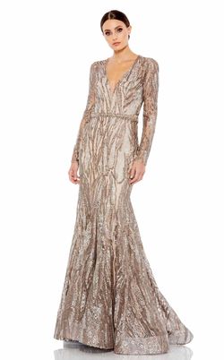 Style 79358 Mac Duggal Gold Size 14 Long Sleeve Floor Length Mermaid Dress on Queenly