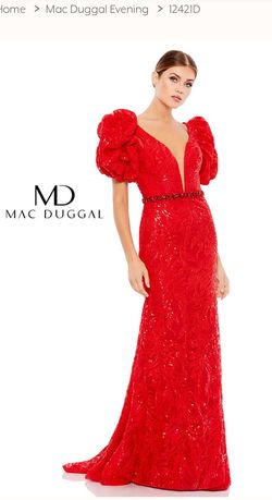 Style 12421 Mac Duggal Red Size 12 Plunge 12421 Plus Size Floor Length Mermaid Dress on Queenly