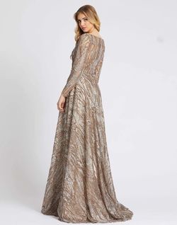 Style 79251 Mac Duggal Gold Size 10 Long Sleeve Free Shipping Floor Length Train Dress on Queenly