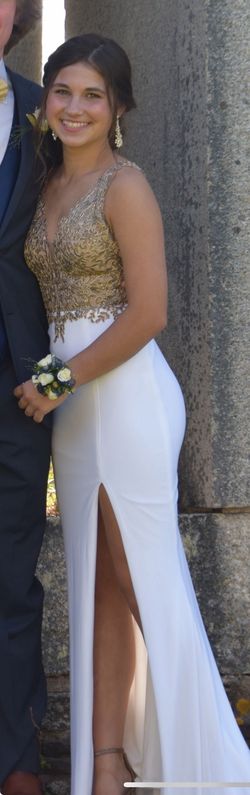 Jovani White Size 00 Engagement Jersey Floor Length Side slit Dress on Queenly