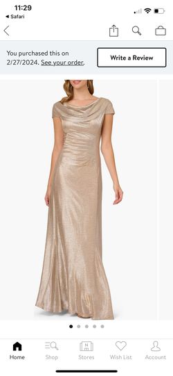 Style AP1E209681 Adrianna Papell  Gold Size 10 Shiny Military Straight Dress on Queenly