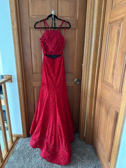 La Femme Red Size 6 Prom High Neck Military Mermaid Dress on Queenly