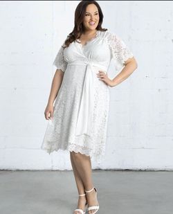 Kiyonna White Size 14 Tulle 70 Off Sleeves A-line Dress on Queenly