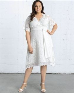 Kiyonna White Size 14 Party Plus Size A-line Dress on Queenly