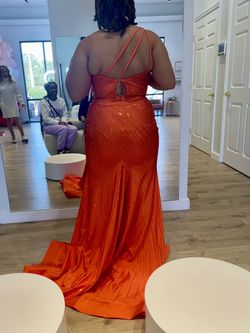 Sherri Hill Orange Size 16 Floor Length Side slit Dress on Queenly