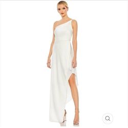 Style 55324 Mac Duggal White Size 8 Wedding Guest One Shoulder Cocktail Dress on Queenly