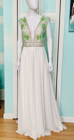 Style 50164 Sherri Hill White Size 8 Ivory Light Green A-line Dress on Queenly
