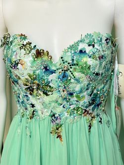 Style 15193 Envious Couture Green Size 8 Floor Length Turquoise Strapless Floral A-line Dress on Queenly
