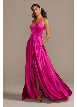 David's Bridal Pink Size 6 Black Tie Floor Length Side slit Dress on Queenly