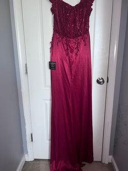 Cinderella Divine Red Size 10 Sequined Prom Medium Height Side slit Dress on Queenly