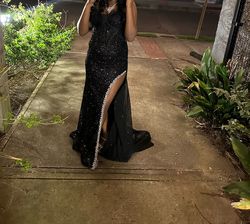 Alyce Paris Black Tie Size 8 Pageant Prom Free Shipping Side slit Dress on Queenly