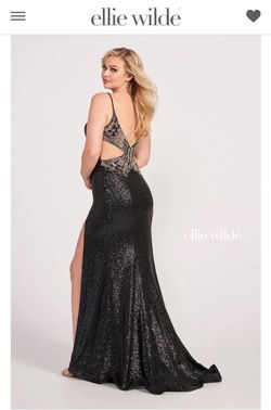 Style EW34088 Ellie Wilde Black Size 14 Plunge Free Shipping Side slit Dress on Queenly