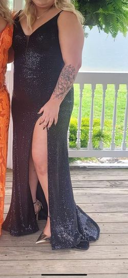 Style EW34088 Ellie Wilde Black Size 14 Plus Size Prom Free Shipping Side slit Dress on Queenly